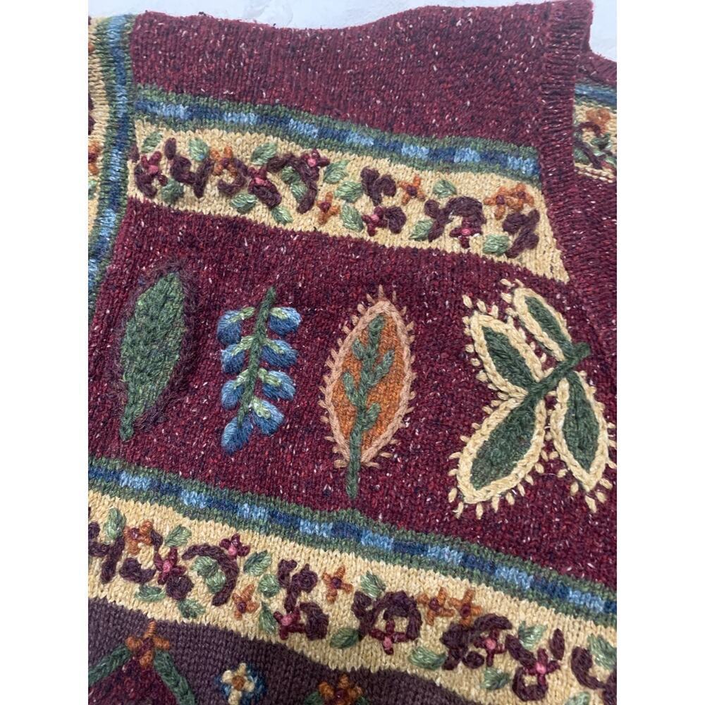 Vintage Signature Northern Isles Cardigan - Hand Embroidered Floral Red Grandma - Picture 10 of 11